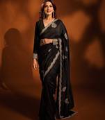 Black embroidered blouse with embroidered saree