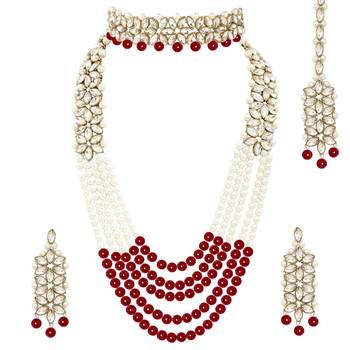 Aheli traditional kundan wedding bridal necklace jewellery set with earring maang tikka for women 3