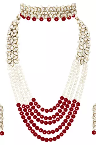 Aheli traditional kundan wedding bridal necklace jewellery set with earring maang tikka for women