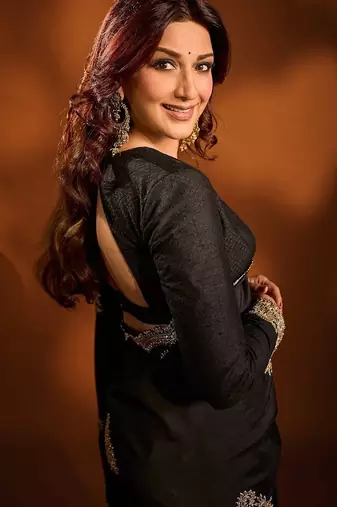 Black embroidered blouse with embroidered saree