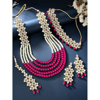 Aheli traditional kundan long necklace jewellery set with earring maang tikka for women 2
