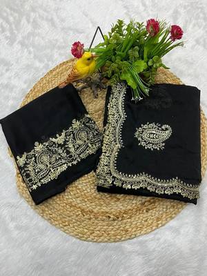 Black embroidered blouse with embroidered saree 5
