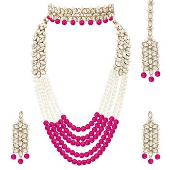 Aheli traditional kundan long necklace jewellery set with earring maang tikka for women 3