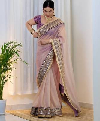 Purple embroidered blouse with embroidered saree 1