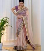Purple embroidered blouse with embroidered saree