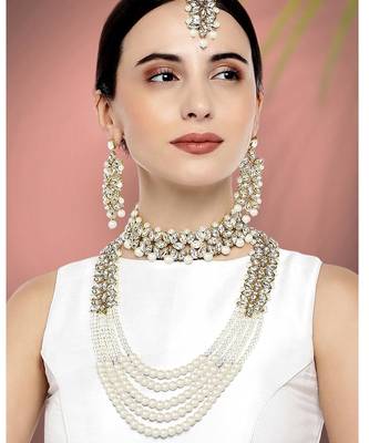 Aheli traditional kundan bridal necklace jewellery set with earring maang tikka for women 1