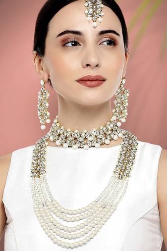 Aheli traditional kundan bridal necklace jewellery set with earring maang tikka for women
