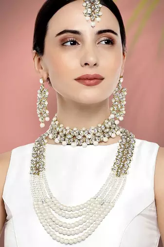 Aheli traditional kundan bridal necklace jewellery set with earring maang tikka for women