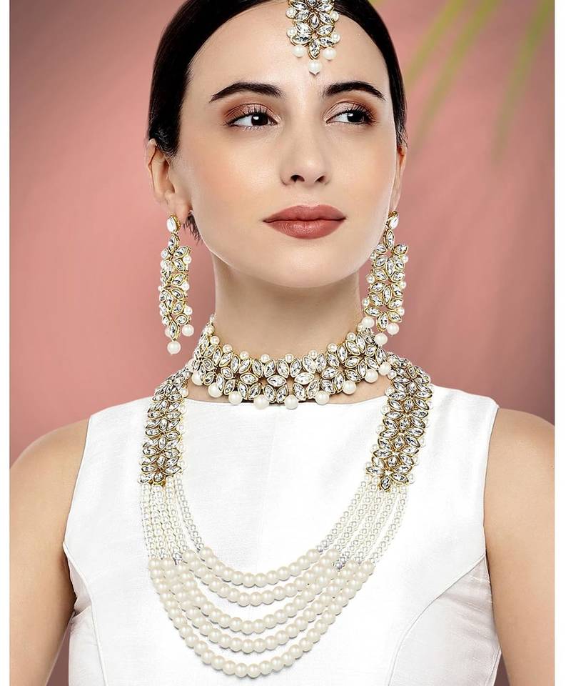 Aheli traditional kundan bridal necklace jewellery set with earring maang tikka for women
