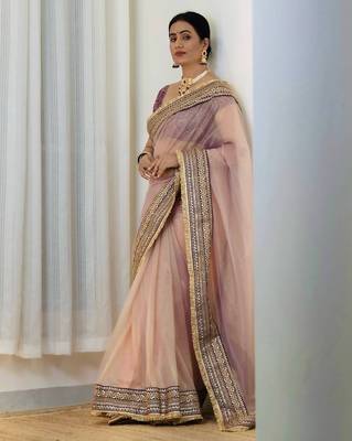 Purple embroidered blouse with embroidered saree 3