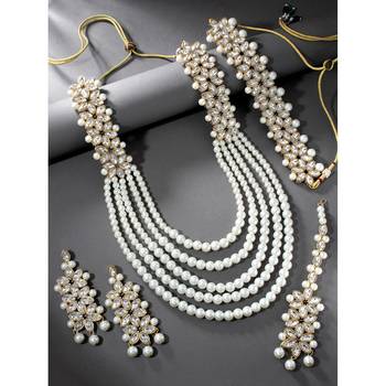 Aheli traditional kundan bridal necklace jewellery set with earring maang tikka for women 2