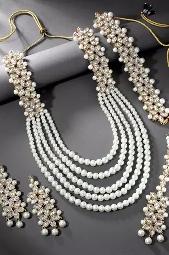 Aheli traditional kundan bridal necklace jewellery set with earring maang tikka for women