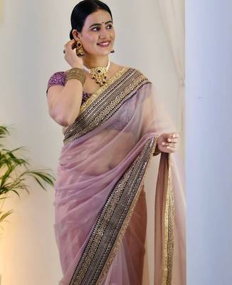 Purple embroidered blouse with embroidered saree 4