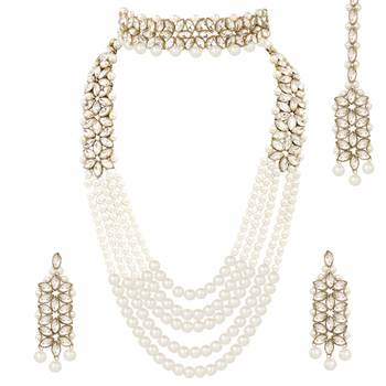 Aheli traditional kundan bridal necklace jewellery set with earring maang tikka for women 3