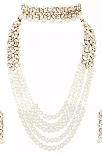 Aheli traditional kundan bridal necklace jewellery set with earring maang tikka for women