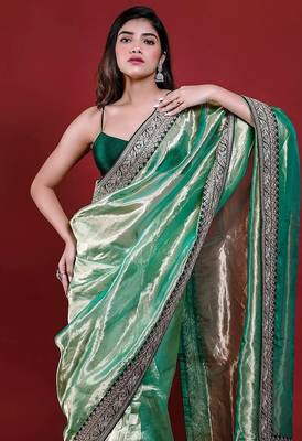 Green embroidered blouse with embroidered saree 2