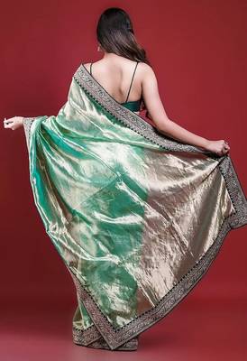 Green embroidered blouse with embroidered saree 4