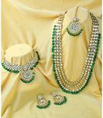 Aheli kundan bridal long necklace choker earrings maangtikka jewellery set for women