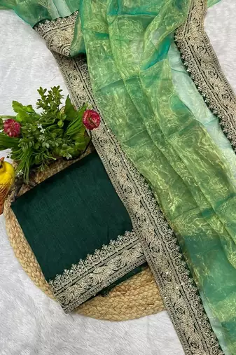 Green embroidered blouse with embroidered saree