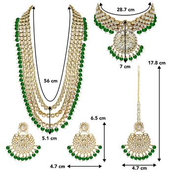 Aheli kundan bridal long necklace choker earrings maangtikka jewellery set for women 4