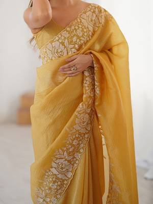 Yelllow embroidered blouse with embroidered saree 2