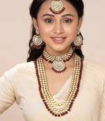 Aheli traditional kundan wedding bridal long necklace choker earrings maangtikka jewellery set for women