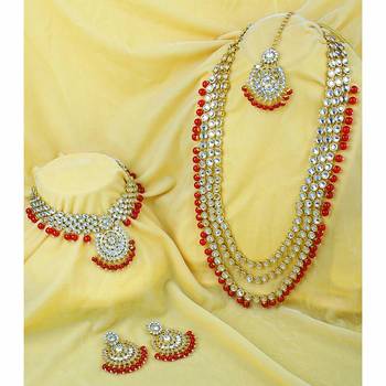 Aheli traditional kundan wedding bridal long necklace choker earrings maangtikka jewellery set for women 2
