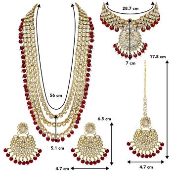 Aheli traditional kundan wedding bridal long necklace choker earrings maangtikka jewellery set for women 4