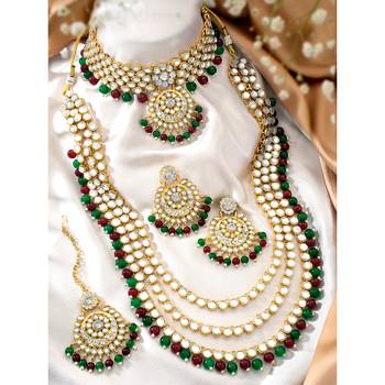 Aheli traditional kundan wedding necklace earrings jewellery set for women 1