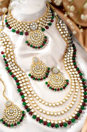 Aheli traditional kundan wedding necklace earrings jewellery set for women