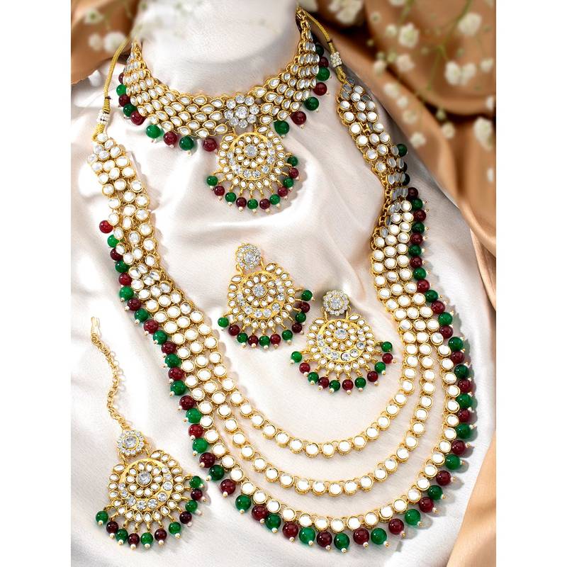 Aheli traditional kundan wedding necklace earrings jewellery set for women