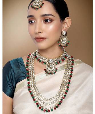 Aheli traditional kundan wedding necklace earrings jewellery set for women 2