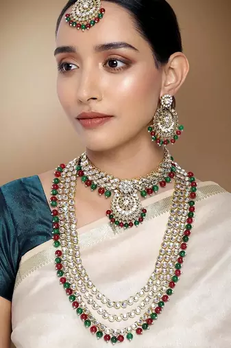 Aheli traditional kundan wedding necklace earrings jewellery set for women
