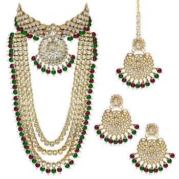 Aheli traditional kundan wedding necklace earrings jewellery set for women 3