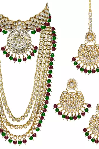 Aheli traditional kundan wedding necklace earrings jewellery set for women