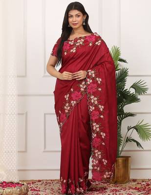 Maroon embroidered blouse with embroidered saree 1