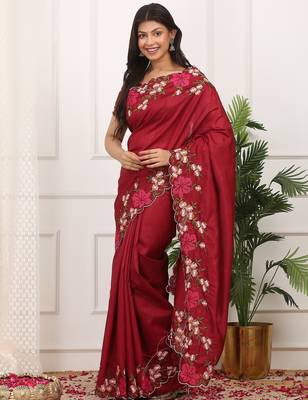 Maroon embroidered blouse with embroidered saree 2