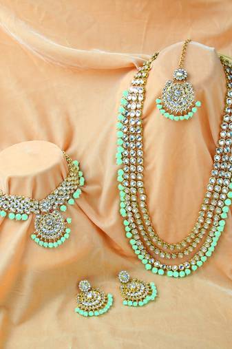 Aheli kundan bridal necklace earrings jewellery set for women