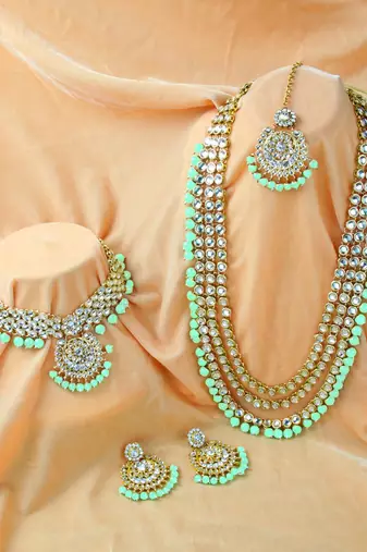 Aheli kundan bridal necklace earrings jewellery set for women