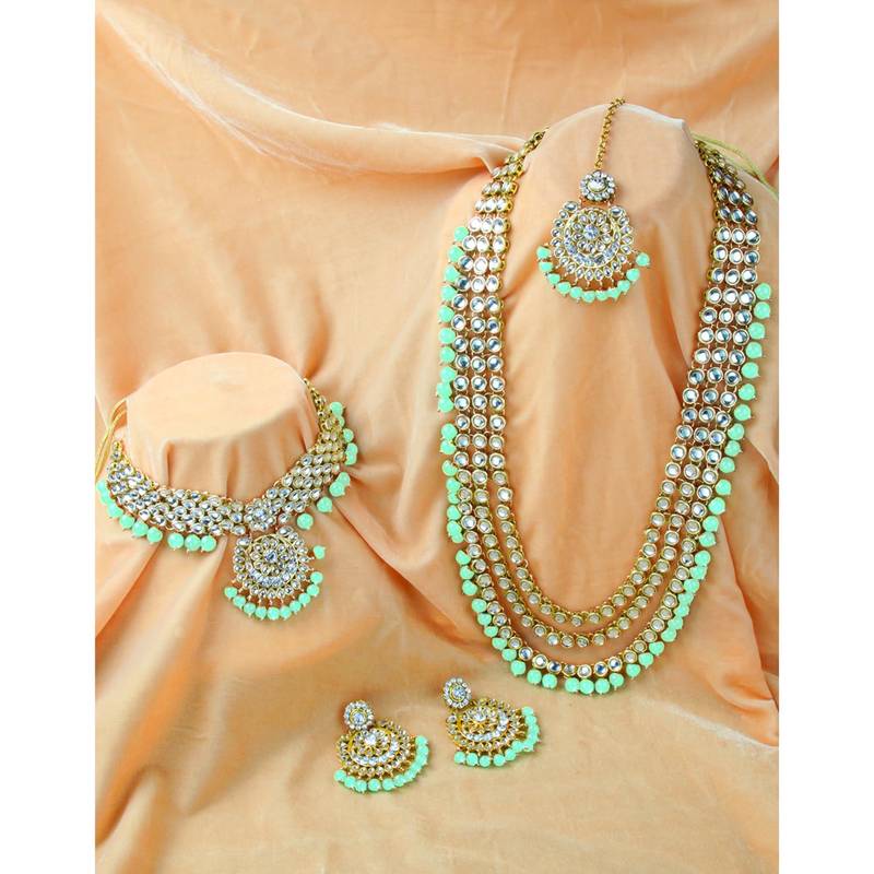 Aheli kundan bridal necklace earrings jewellery set for women
