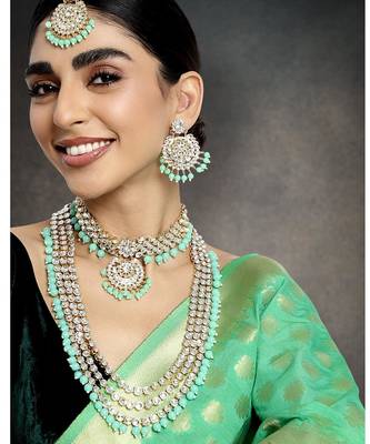 Aheli kundan bridal necklace earrings jewellery set for women 2