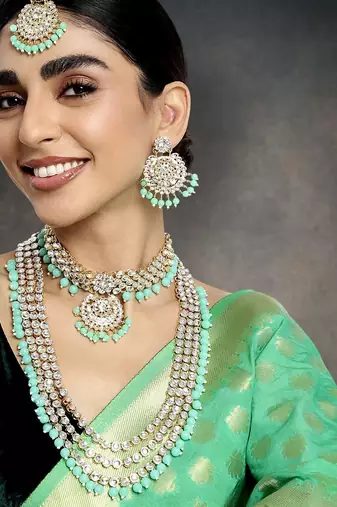 Aheli kundan bridal necklace earrings jewellery set for women