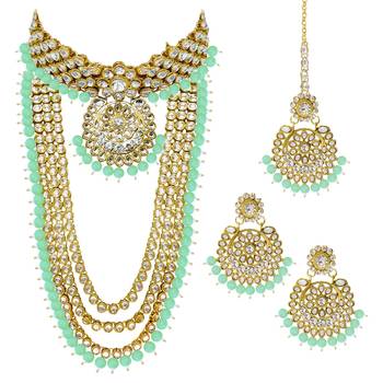 Aheli kundan bridal necklace earrings jewellery set for women 3