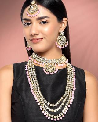 Aheli kundan bridal necklace earrings jewellery set for women 1