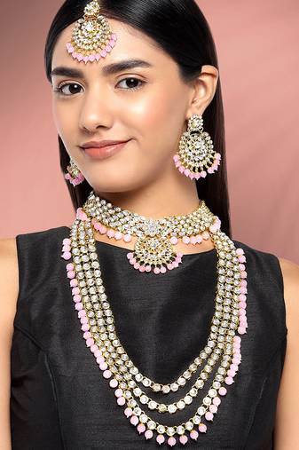 Aheli kundan bridal necklace earrings jewellery set for women