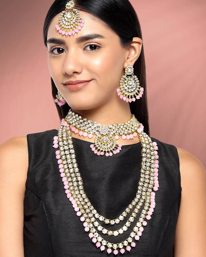 Aheli kundan bridal necklace earrings jewellery set for women