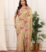 Beige embroidered blouse with embroidered saree