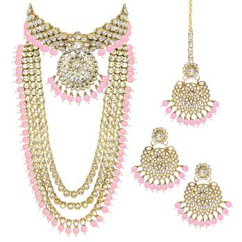 Aheli kundan bridal necklace earrings jewellery set for women 3