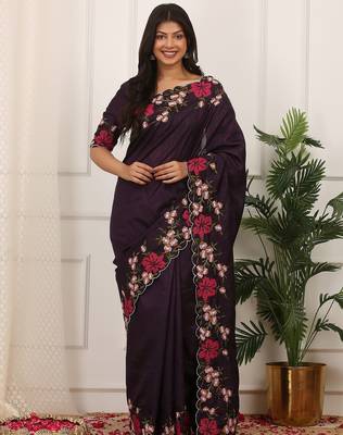 Blue embroidered blouse with embroidered saree 1