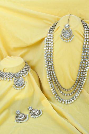 Aheli kundan faux bead bridal necklace jewellery set for women